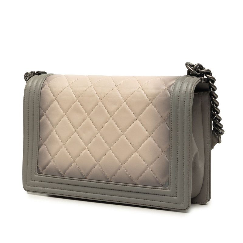Chanel CC Logo Boy Quilted Chain Shoulder Bag Gray Beige Lambskin — view 2