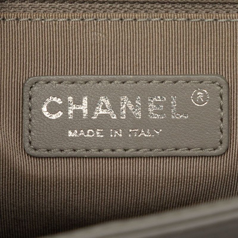Chanel CC Logo Boy Quilted Chain Shoulder Bag Gray Beige Lambskin — view 7