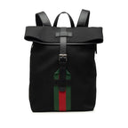 Gucci Sherry Line Fold Backpack Black Canvas Leather