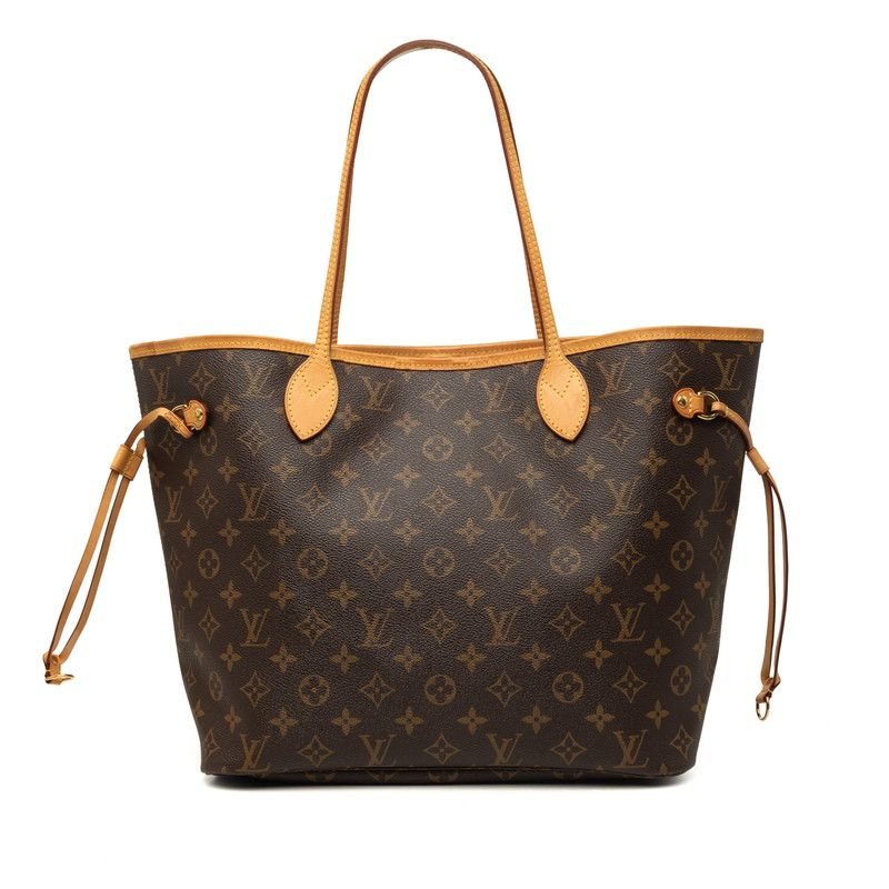 Louis Vuitton Monogram Neverfull MM Shoulder Bag Tote Brown Leather