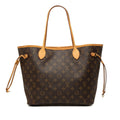 Louis Vuitton Monogram Neverfull MM Shoulder Bag Tote Brown Leather