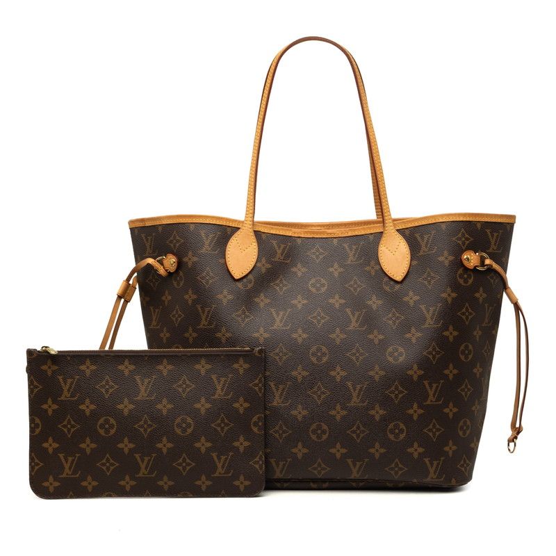 Louis Vuitton Monogram Neverfull MM Shoulder Bag Tote Brown Leather — view 7