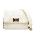 Chanel Quilted CC Logo Boy Crossbody Chain Wallet Shoulder Bag White Caviar