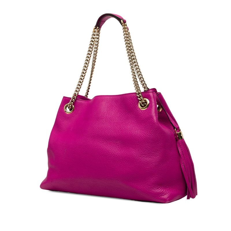 Gucci Interlocking G Soho Fringe Chain Shoulder Bag Pink Leather — view 2