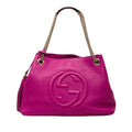 Gucci Interlocking G Soho Fringe Chain Shoulder Bag Pink Leather
