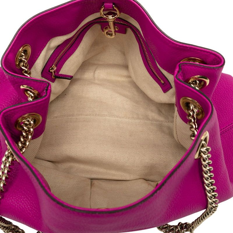 Gucci Interlocking G Soho Fringe Chain Shoulder Bag Pink Leather — view 4