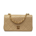 Chanel CC Logo Quilted Chain Shoulder Bag Beige Lambskin