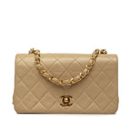 Chanel CC Logo Quilted Chain Shoulder Bag Beige Lambskin