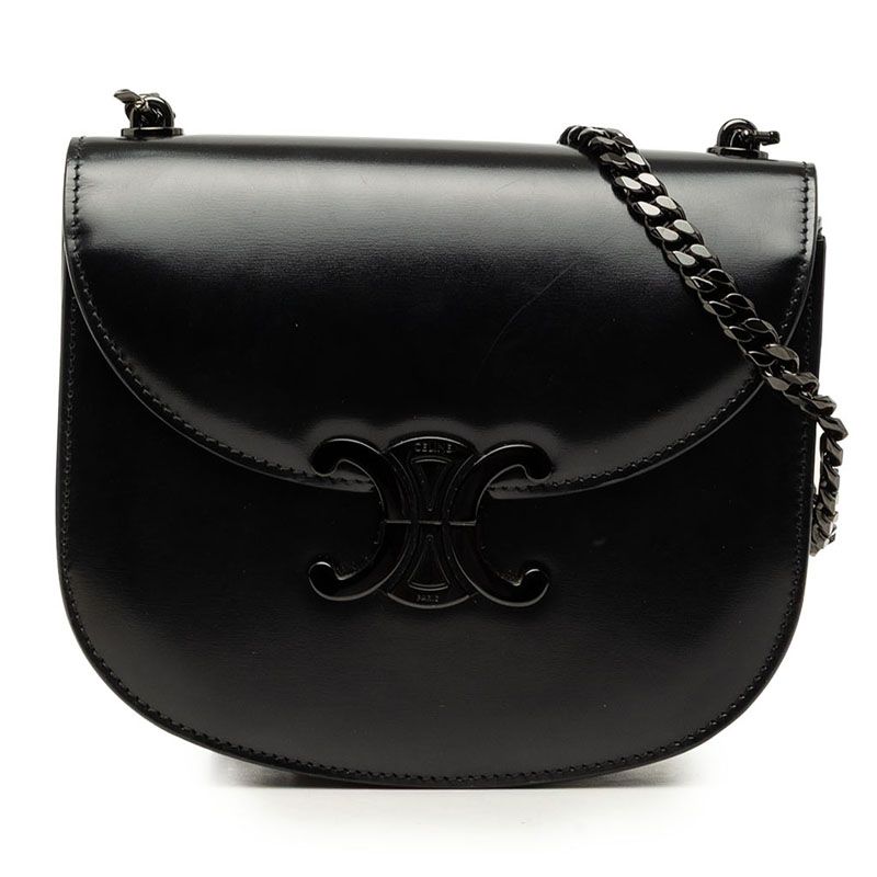 Celine Triomphe Besace Clair Chain Shoulder Bag Black Leather