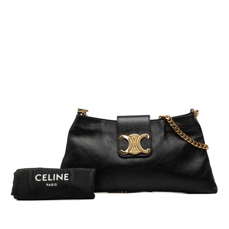 Celine Triomphe Chain Shoulder Bag Black Leather — view 6