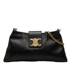 Celine Triomphe Chain Shoulder Bag Black Leather
