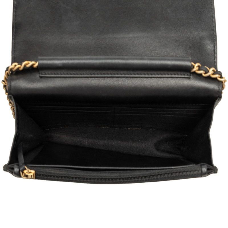 Chanel CC Logo Quilted Chain Wallet Shoulder Bag Black Gold Lambskin — view 4