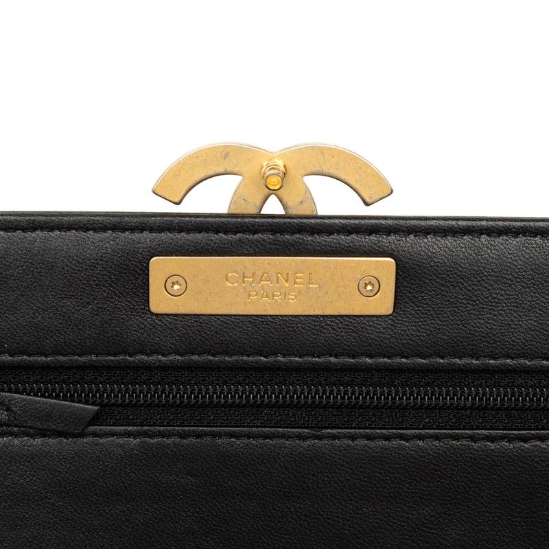 Chanel CC Logo Quilted Chain Wallet Shoulder Bag Black Gold Lambskin — view 6