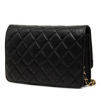 Chanel CC Logo Quilted Chain Wallet Shoulder Bag Black Gold Lambskin — view 2