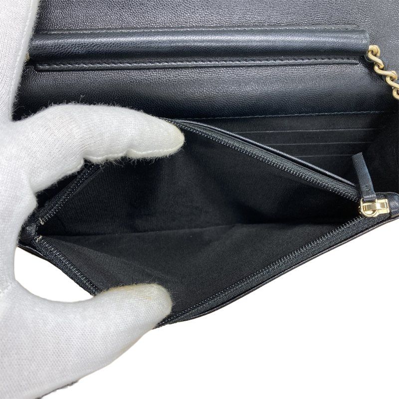 Chanel CC Logo Quilted Chain Wallet Shoulder Bag Black Gold Lambskin — view 5
