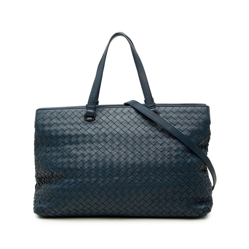 Bottega Veneta Intrecciato Tote Shoulder Bag 2-Way Navy Leather