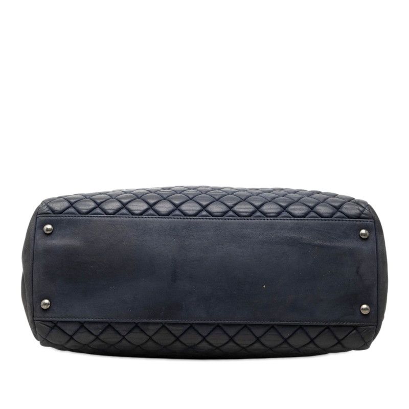Chanel Quilted Chain Tote Shoulder Bag Navy Silver Leather — view 3