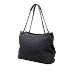 Chanel Quilted Chain Tote Shoulder Bag Navy Silver Leather — view 2