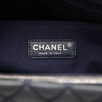 Chanel Quilted Chain Tote Shoulder Bag Navy Silver Leather — view 6