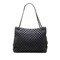 Chanel Quilted Chain Tote Shoulder Bag Navy Silver Leather