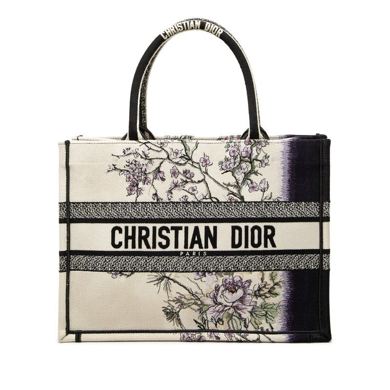 Dior Book Tote Bag Medium Ivory Multicolor Canvas