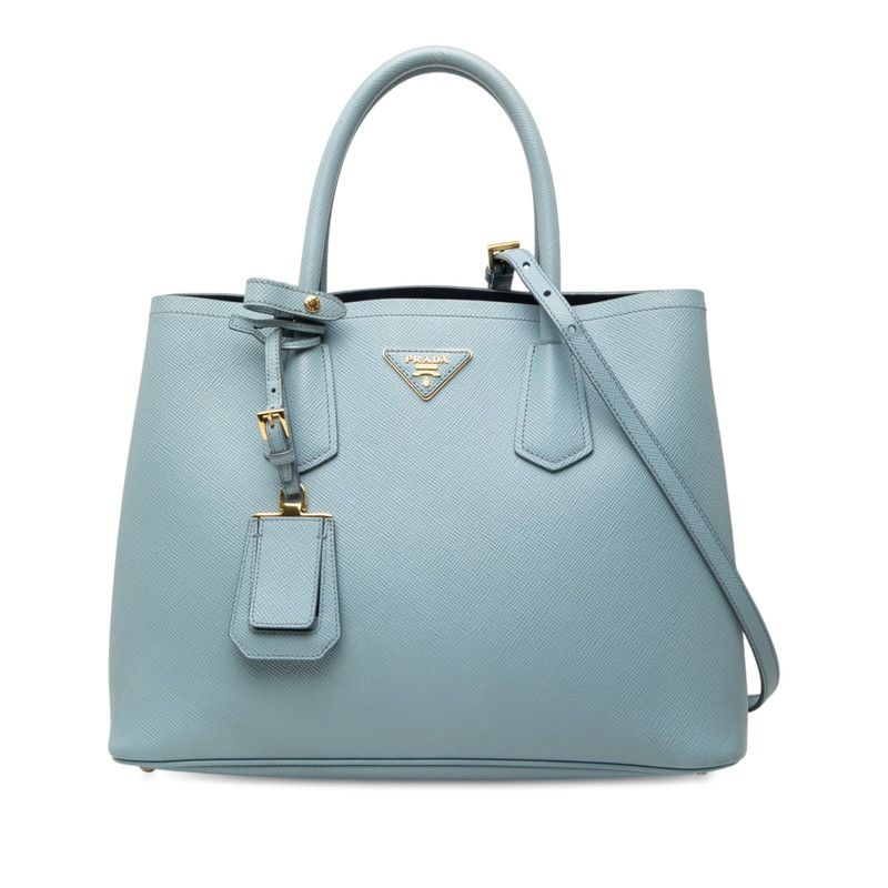 Prada Double 2-Way Shoulder Bag Light Blue Saffiano Leather