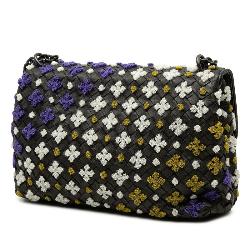 Bottega Veneta Intrecciato Olympia Embroidery Chain Shoulder Bag Black Purple — view 2