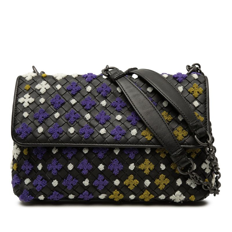 Bottega Veneta Intrecciato Olympia Embroidery Chain Shoulder Bag Black Purple