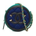 Chanel CC Logo Quilted CC Filigree Crossbody Chain Shoulder Bag Black Blue
