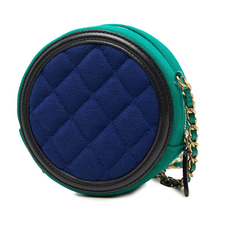 Chanel CC Logo Quilted CC Filigree Crossbody Chain Shoulder Bag Black Blue — view 2