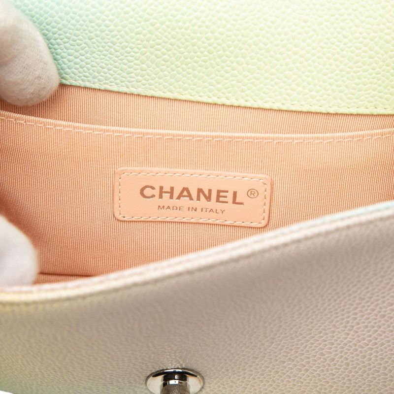 Chanel Quilted CC Logo Boy Chain Shoulder Bag Multicolor Caviar Leather — view 5