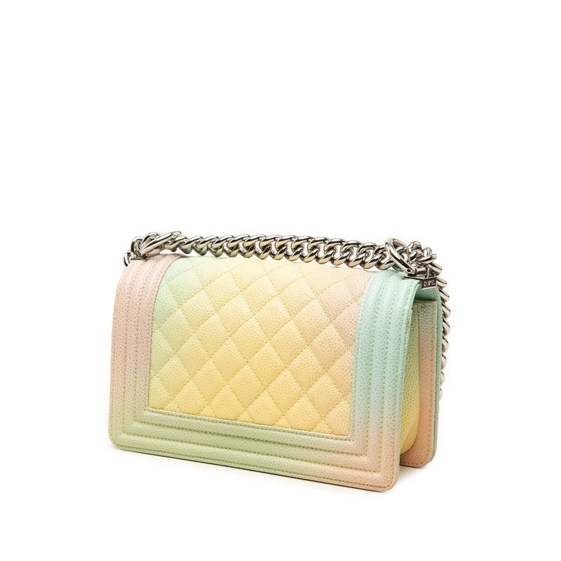 Chanel Quilted CC Logo Boy Chain Shoulder Bag Multicolor Caviar Leather — view 2