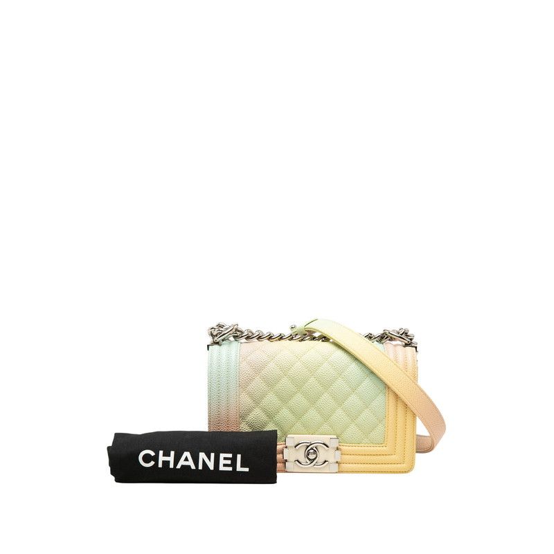 Chanel Quilted CC Logo Boy Chain Shoulder Bag Multicolor Caviar Leather — view 7