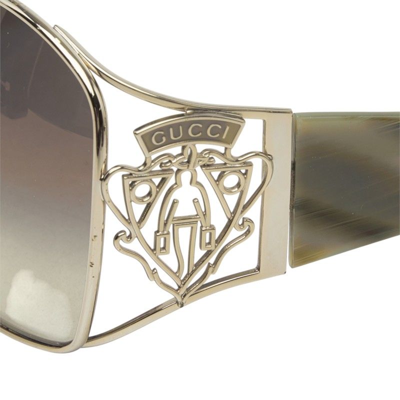 Gucci Crest Design Sunglasses S Brown Gold Acetate Metal Eyewear — view 4