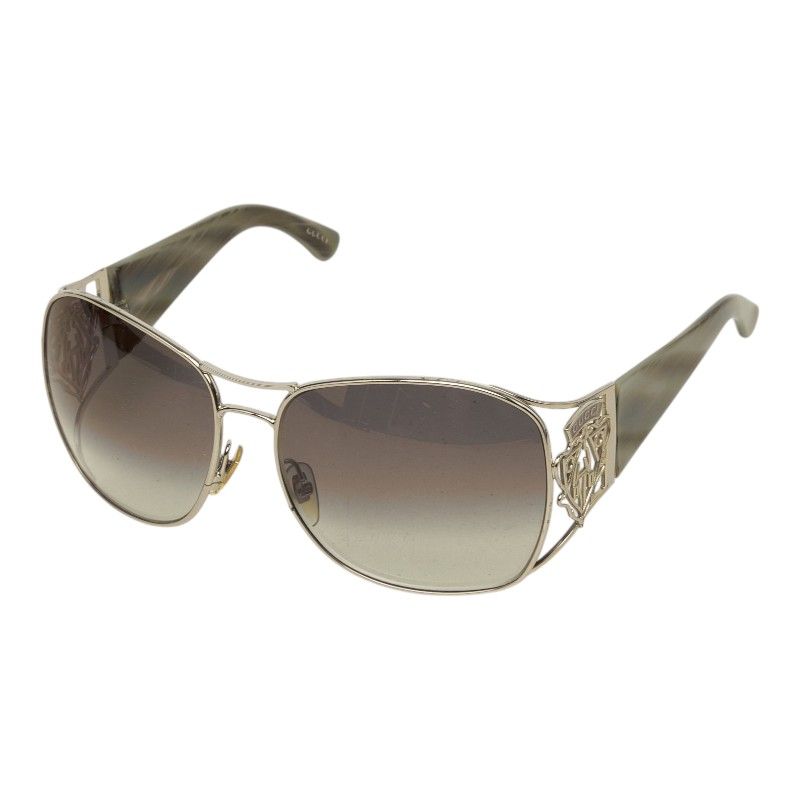 Gucci Crest Design Sunglasses S Brown Gold Acetate Metal Eyewear