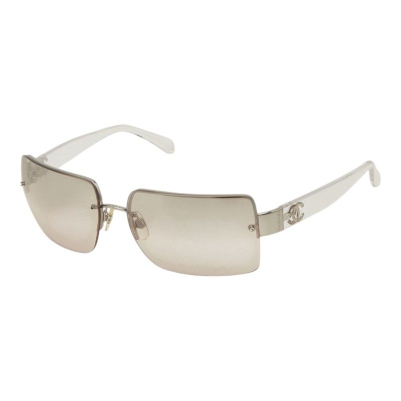 Chanel CC Logo Rimless Sunglasses Eyewear Brown Clear Silver Acetate Metal