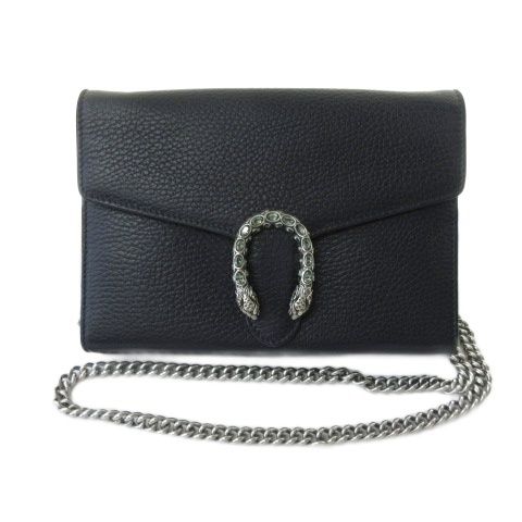 Gucci Dionysus Tiger Head Chain Wallet Shoulder Bag Leather Black