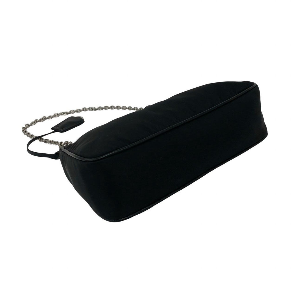 Prada Triangle Logo Tessuto Pocono Nylon Saffiano Leather Chain 2-Way Shoulder — view 7