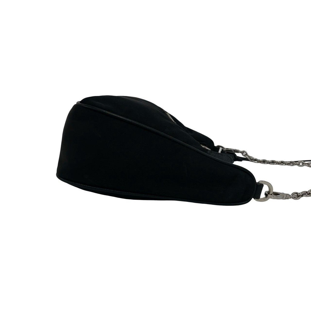 Prada Triangle Logo Tessuto Pocono Nylon Saffiano Leather Chain 2-Way Shoulder — view 6