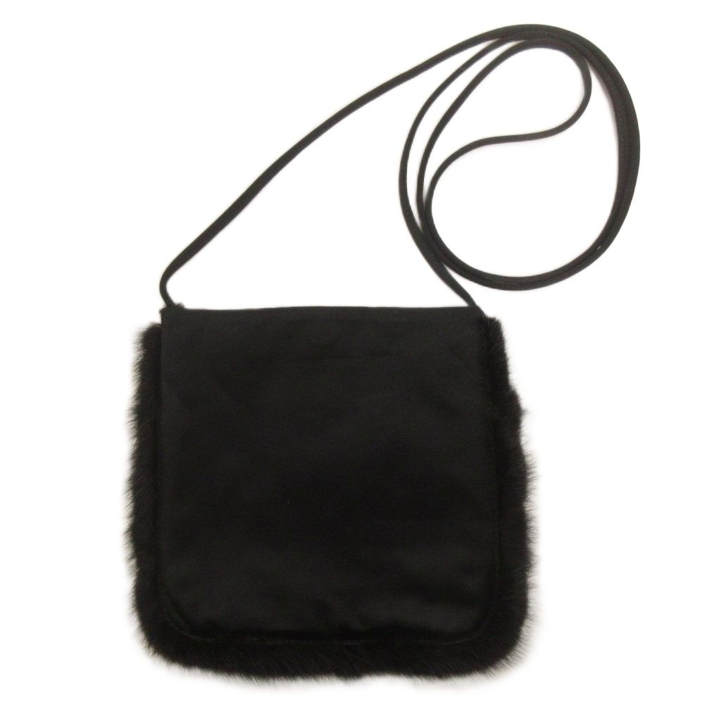 Prada Shoulder Bag Fur Crossbody Satin Black