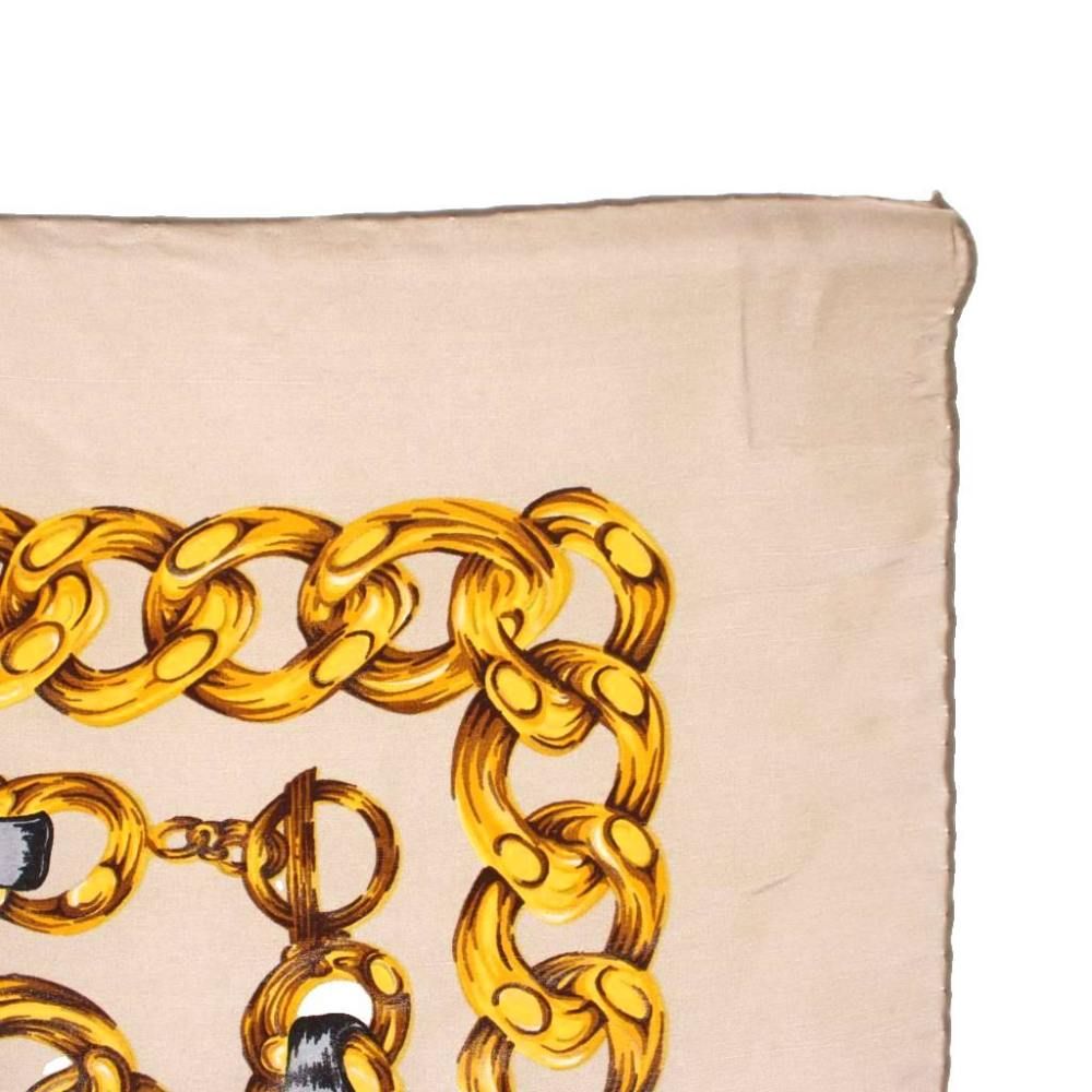 Chanel Large Scarf Shawl CC Logo Chain All Over Print Beige Yellow Black — view 3