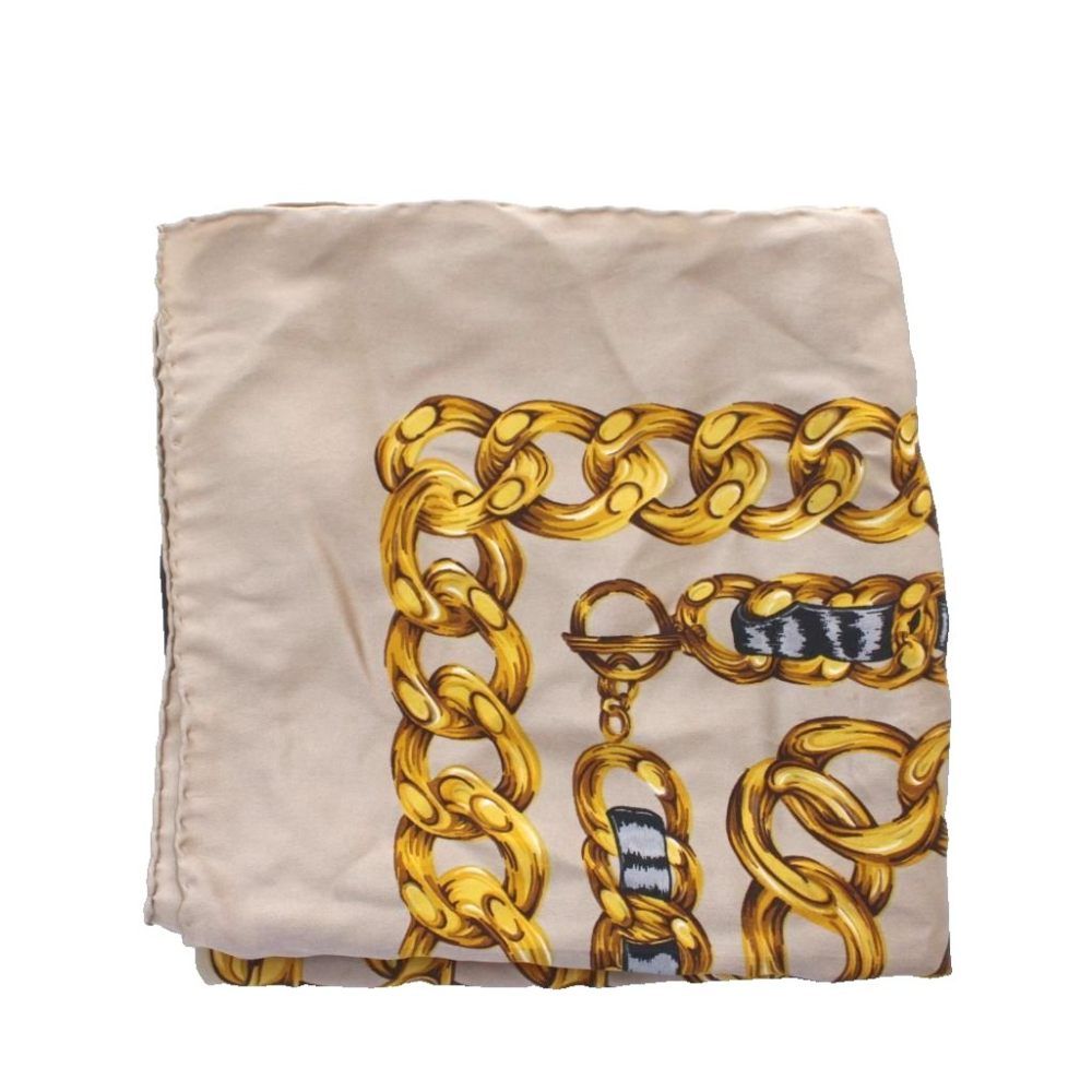 Chanel Large Scarf Shawl CC Logo Chain All Over Print Beige Yellow Black — view 2