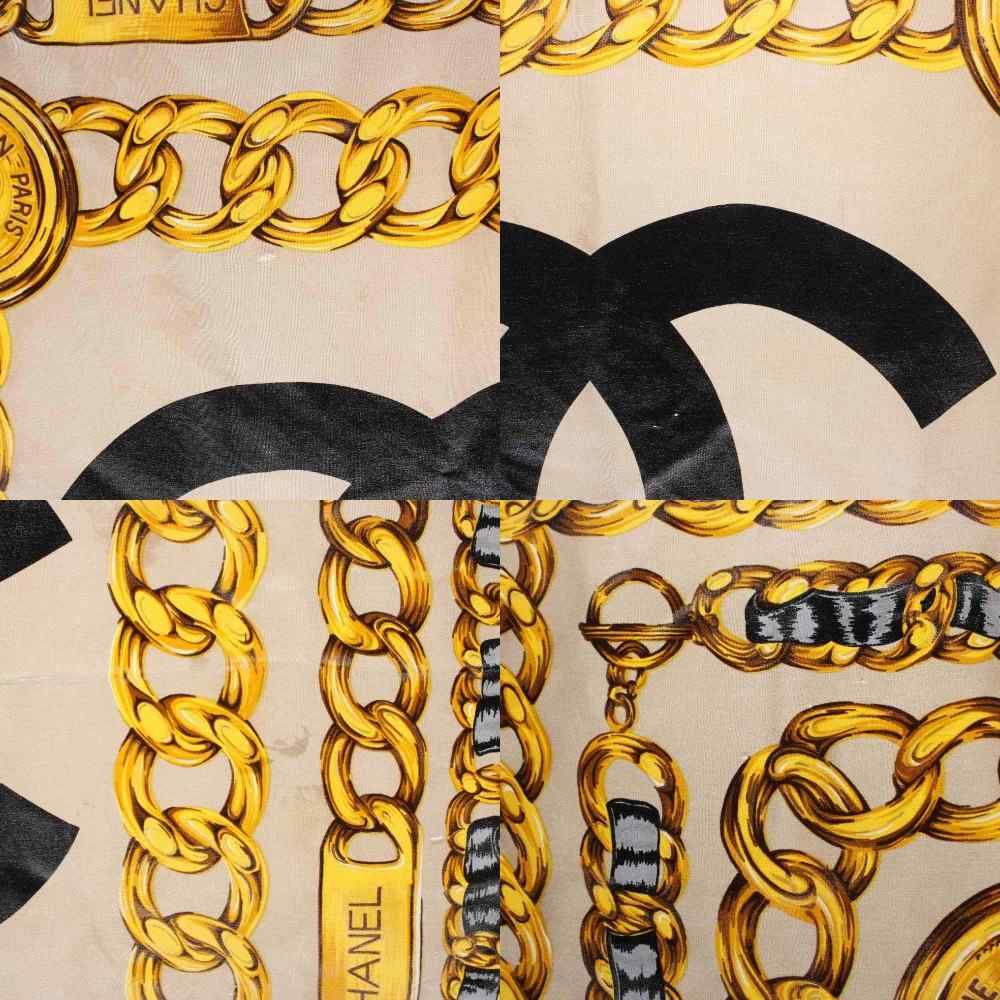 Chanel Large Scarf Shawl CC Logo Chain All Over Print Beige Yellow Black — view 7