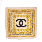 Chanel Large Scarf Shawl CC Logo Chain All Over Print Beige Yellow Black