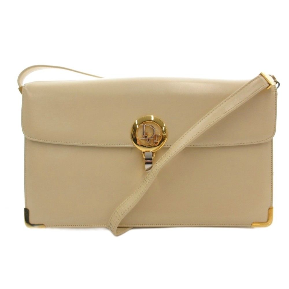 Dior Shoulder Bag Leather Logo Closure Coin Purse Included Ecru