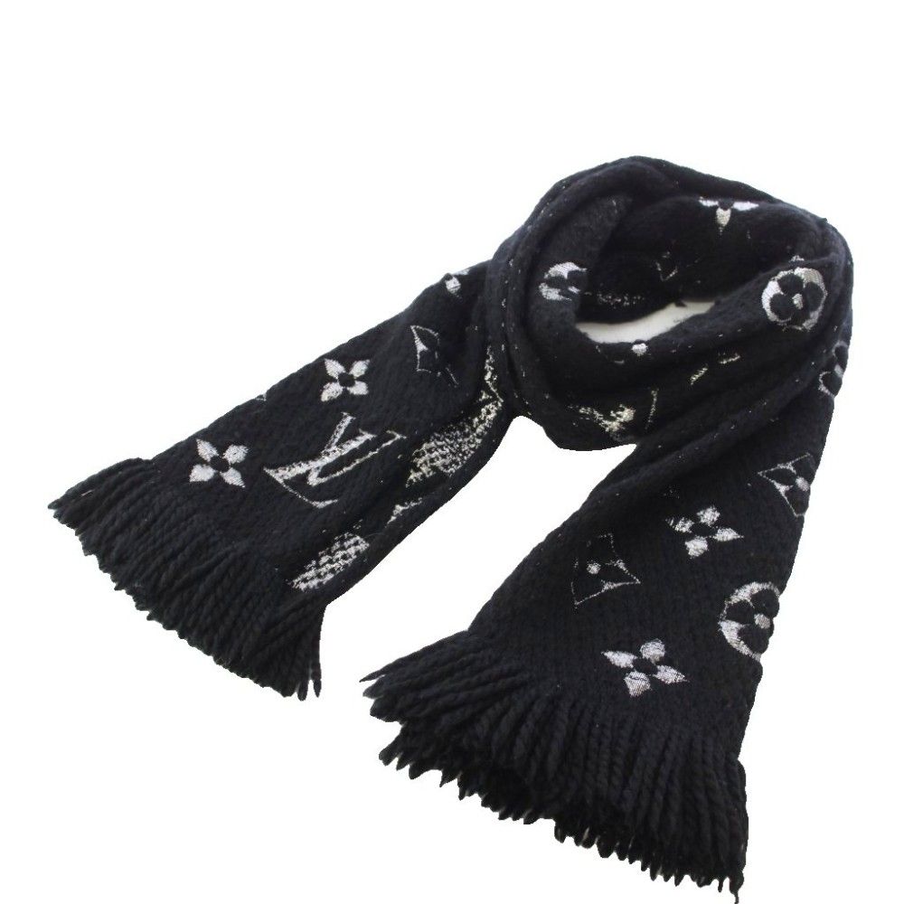 Louis Vuitton Logomania Scarf Shine Monogram Black Silver