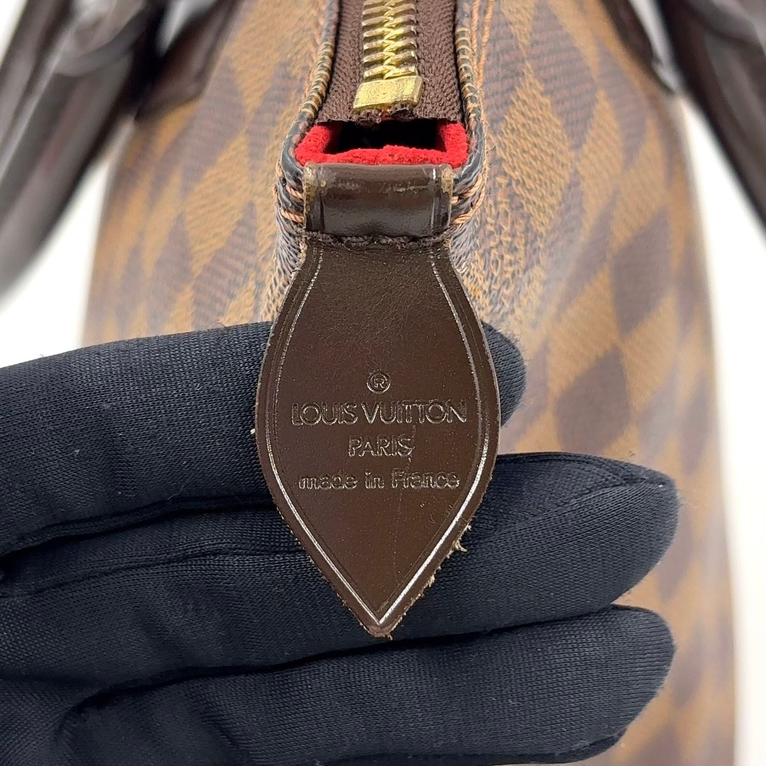 Louis Vuitton Saleya PM Damier Ebene Leather Brown Tote Bag Gold — view 4