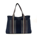 Hermes Troca Horizontal Leather Canvas Brown Black Beige Tote Bag Silver