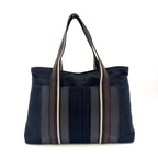 Hermes Troca Horizontal Leather Canvas Brown Black Beige Tote Bag Silver