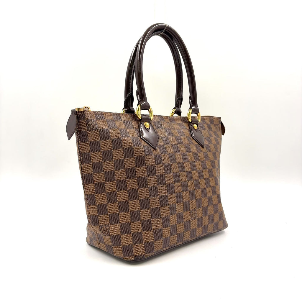 Louis Vuitton Saleya PM Damier Ebene Leather Brown Tote Bag Gold — view 2